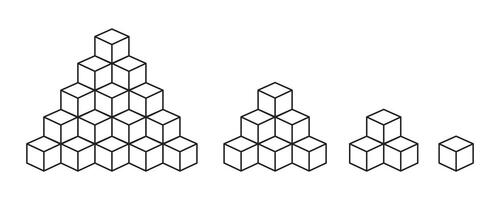 Stacked cube pyramids. Black outline, vector