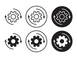 Data Recovery icon set. Black Filled and Outlined Style. Gear and Renewal Process for Fast Backup Restoration Sign. Data Recovery and Reset Symbol vector