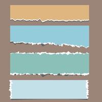Colorful torn paper strips isolated on white background. Realistic paper scraps with torn edges. shreds of notebook pages. vector