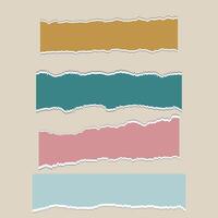 Colorful torn paper strips isolated on white background. Realistic paper scraps with torn edges. shreds of notebook pages. vector