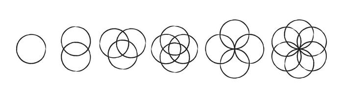 simple overlapping circles grunge drawing, diagram icons in line style design for website, app, UI, also interlocked rounds style, Isolated on white background. vector