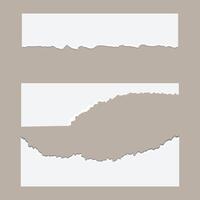 White ripped paper strips collection. Realistic paper scraps with torn edges. Sticky notes, shreds of notebook pages. vector