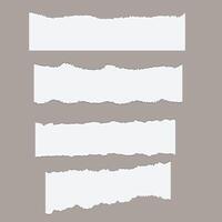 White ripped paper strips collection. Realistic paper scraps with torn edges. Sticky notes, shreds of notebook pages. illustration. vector