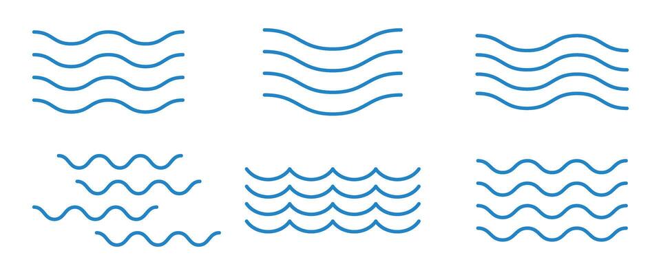 Blue wave line and wavy zigzag seamless pattern lines isolated on white background. Water Waves collection. Waves blue. Set of wavy horizontal lines. Wavy zigzag lines. Zig-zag elements,