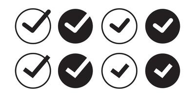Set of checkmark icons inside a circle isolated on a white background. Black check mark icon. Tick approved symbol. eps 10 vector