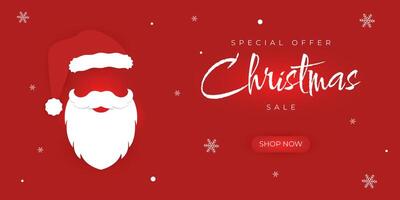 Banner for Christmas sale with special offer and button 'Shop Now' for website on red background featuring a cool Santa. vector