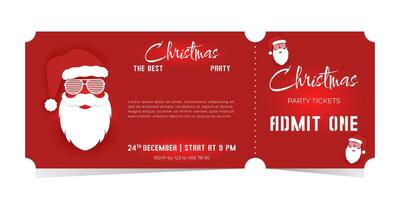 Christmas party ticket template with cool santa on red background.Design of 2025 isolated template. vector