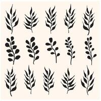 Set of leaves, herbs, branches, twigs With illustration style doodle and line art vector