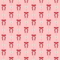 Cute seamless pattern with red ribbon bows and small flowers. vector