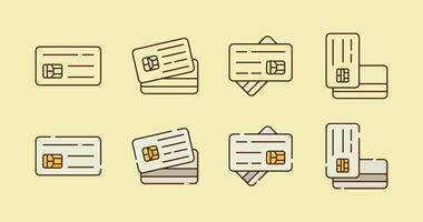 A set of debit and credit cards in various styles, minimalist flat card illustrations with outlines vector