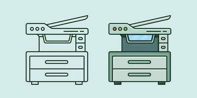 Large size modern printer and photocopy machine with scanner minimalist flat illustration with outline variation vector