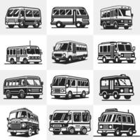 Minibus Bundle illustration. Set of Minibus Silhouette vector