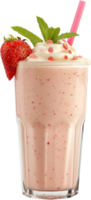 strawberry milkshake with strawberry and mint leaves png
