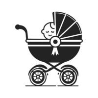 Clean Black and White Stroller Graphic, Minimalistic Style vector