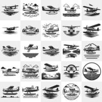 Floatplane Bundle . Set of Floatplane Silhouette vector