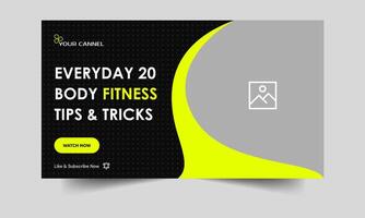 Yoga and fitness tips and tricks thumbnail banner design, daily fitness training techniques thumbnail design, editable eps 10 file format vector