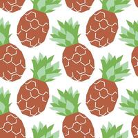 Pineapple cartoon seamless pattern. Tropical fruits background isolated on white. Whole pineapple geometric print for fabric, paper, design. vector