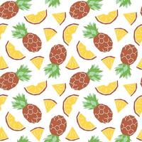 Pineapple cartoon seamless pattern. Tropical fruits background isolated on white. Pineapple slice pieces geometric print for fabric, paper, design. vector