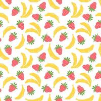 Strawberry and banana cartoon seamless pattern isolated on white background. Strawberry and banana geometric print for fabric, paper, design. vector