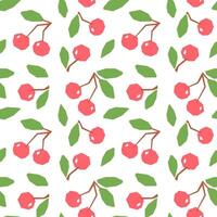 Cherry cartoon seamless pattern isolated on white background. Cherry with leaves geometric print for fabric, paper, design. vector