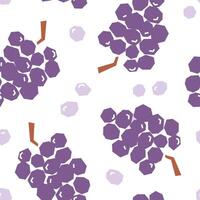 Grape cartoon seamless pattern isolated on white background. Purple bunch of grape abstract geometric print for fabric, paper, design. vector