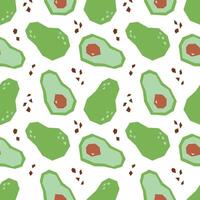 Avocado cartoon seamless pattern. Tropical fruits background isolated on white. Avocado slice and abstract element geometric print for fabric, paper, design. vector