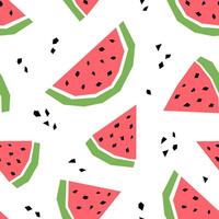Watermelon cartoon seamless pattern. Tropical fruits background isolated on white. Watermelon slice and abstract element geometric print for fabric, paper, design. vector