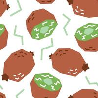 Kiwi cartoon seamless pattern. Tropical fruits background isolated on white. Kiwi slice and abstract element geometric print for fabric, paper, design. vector