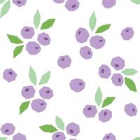 Blueberry abstract cartoon seamless pattern. Fruits, berry background isolated on white. Blueberry with leaf geometric print for fabric, paper, design. vector