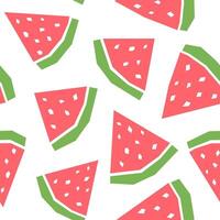 Watermelon cartoon seamless pattern. Tropical fruits background isolated on white. Watermelon slice geometric print for fabric, paper, design. vector
