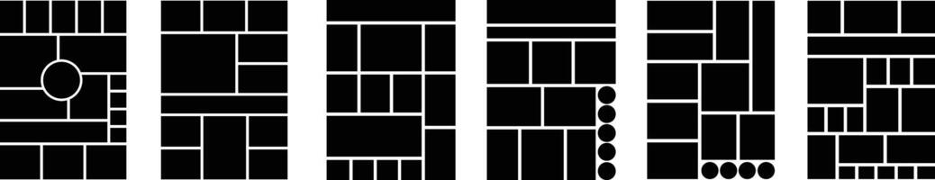 Mockup collage for photo or presentation compositions with template frame minimalist icon in flat set. Mood Board grid for apps or web. Photo album page isolated on vector