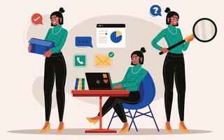 flat design multitask business woman vector