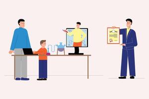 tutoring flat compositions people desks computers education process vector
