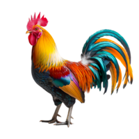 Regal Rooster Showing Vibrant Plumage in Contrasting png