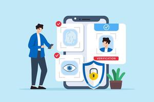 Flat illustration of man managing multi-factor authentication to identity verification and account security vector