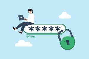 Flat illustration of woman using strong password security with locked padlock vector