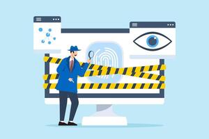 Flat illustration of detective overseeing digital forensics and investigating cyber crimes vector
