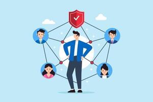 Flat illustration of man protecting against social engineering data security and network safety vector
