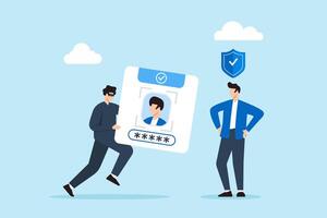 Flat illustration of security guard protecting against identity theft safeguarding personal information vector