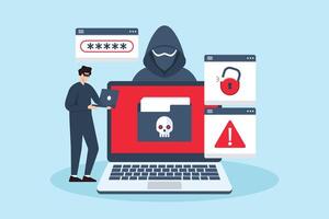Flat illustration of hacker bypassing security measures ransomware prevention and cybersecurity defense vector