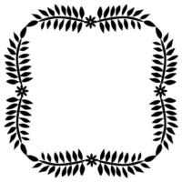 Quadrangular frame of leaves and flowers in black on a white background vector
