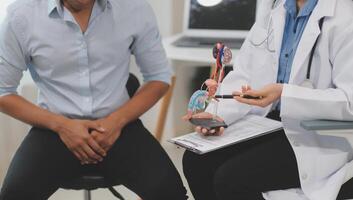 Urologists advise patients about prostate problems. Treatment of cancers of the urinary tract and male reproductive organs The concept of men's health problems Close-up pictures photo