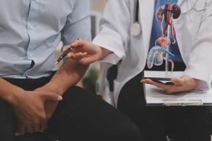 Urologists advise patients about prostate problems. Treatment of cancers of the urinary tract and male reproductive organs The concept of men's health problems Close-up pictures photo