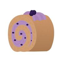 Sponge roll with blueberry jam. illustration isolated on white background. vector