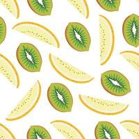 Seamless pattern with hand drawn melon and kiwi. Summer tropical background. vector