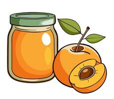 Glass jar with homemade apricot jam. Cartoon style illustration. vector