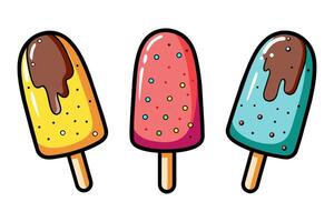 Set of fruit and berry ice lolly. Sweet ice cream on a stick. Cartoon style illustration. vector