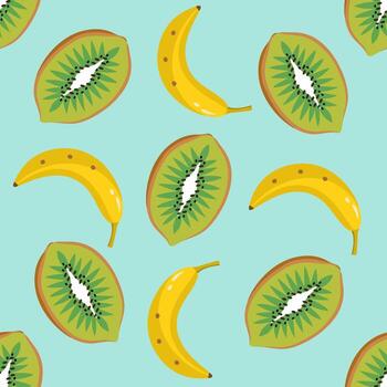 sin costura modelo con mano dibujado kiwi y banana. verano tropical antecedentes. vector