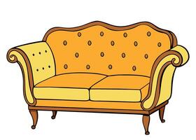 Hand drawn comfortable sofa. Cartoon style illustration. vector