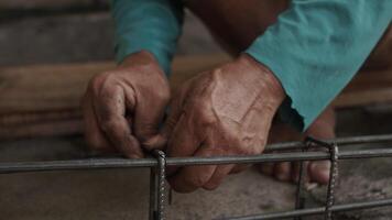 close up installing concrete steel reinforcement used for the casting process photo